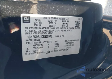 2012 Chevrolet Tahoe Hybrid z USA, uszkodzony, nr VIN 1GNSKDEJ4CR225573